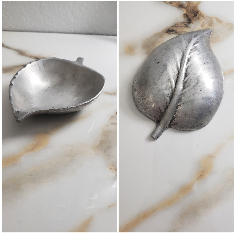 Pewter Leaf tray, jewelry, bar soap, ashtray a catch all dish metal